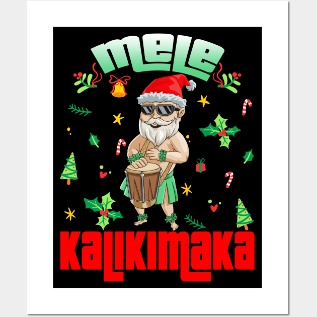 Mele Kalikimaka Christmas Santa Shaka Hawaii Wall Art by intelus